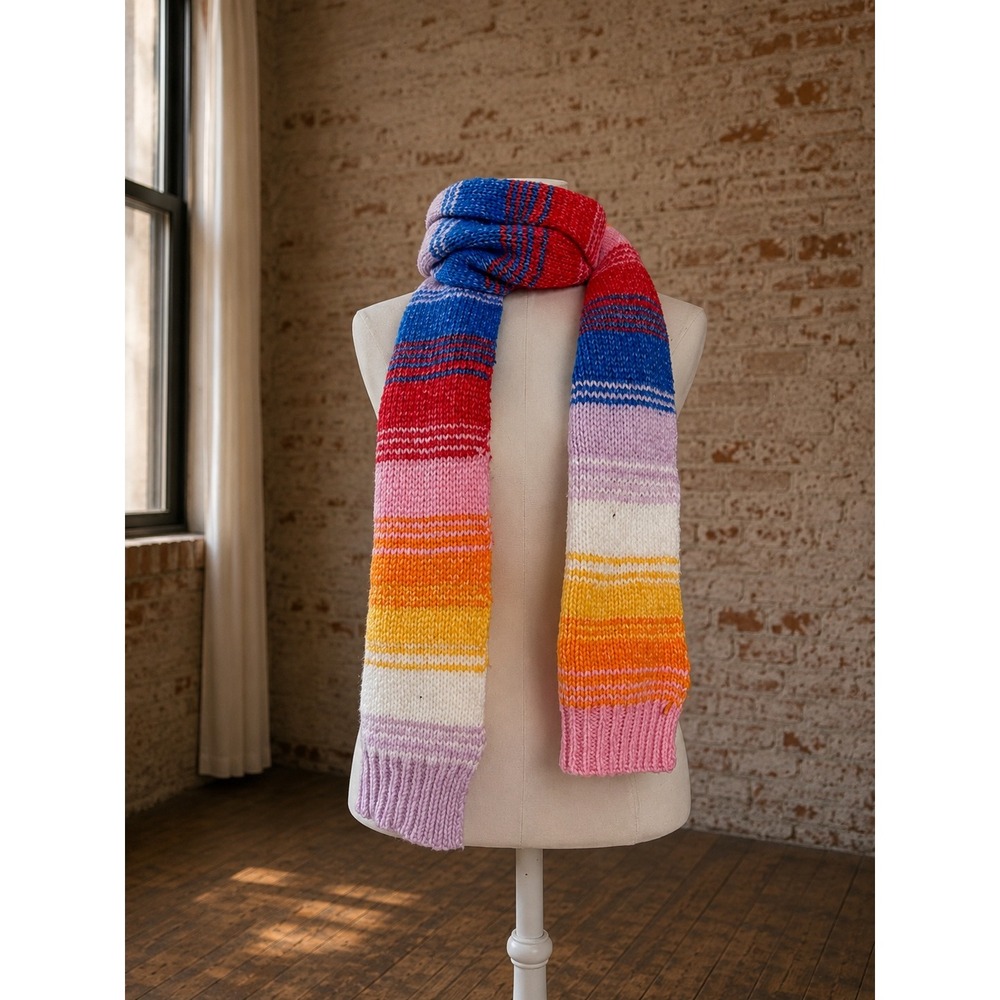 Multi Color Stripe Chunky Knit Oversized Scarf Rainbow Winter Dopamine Eclectic